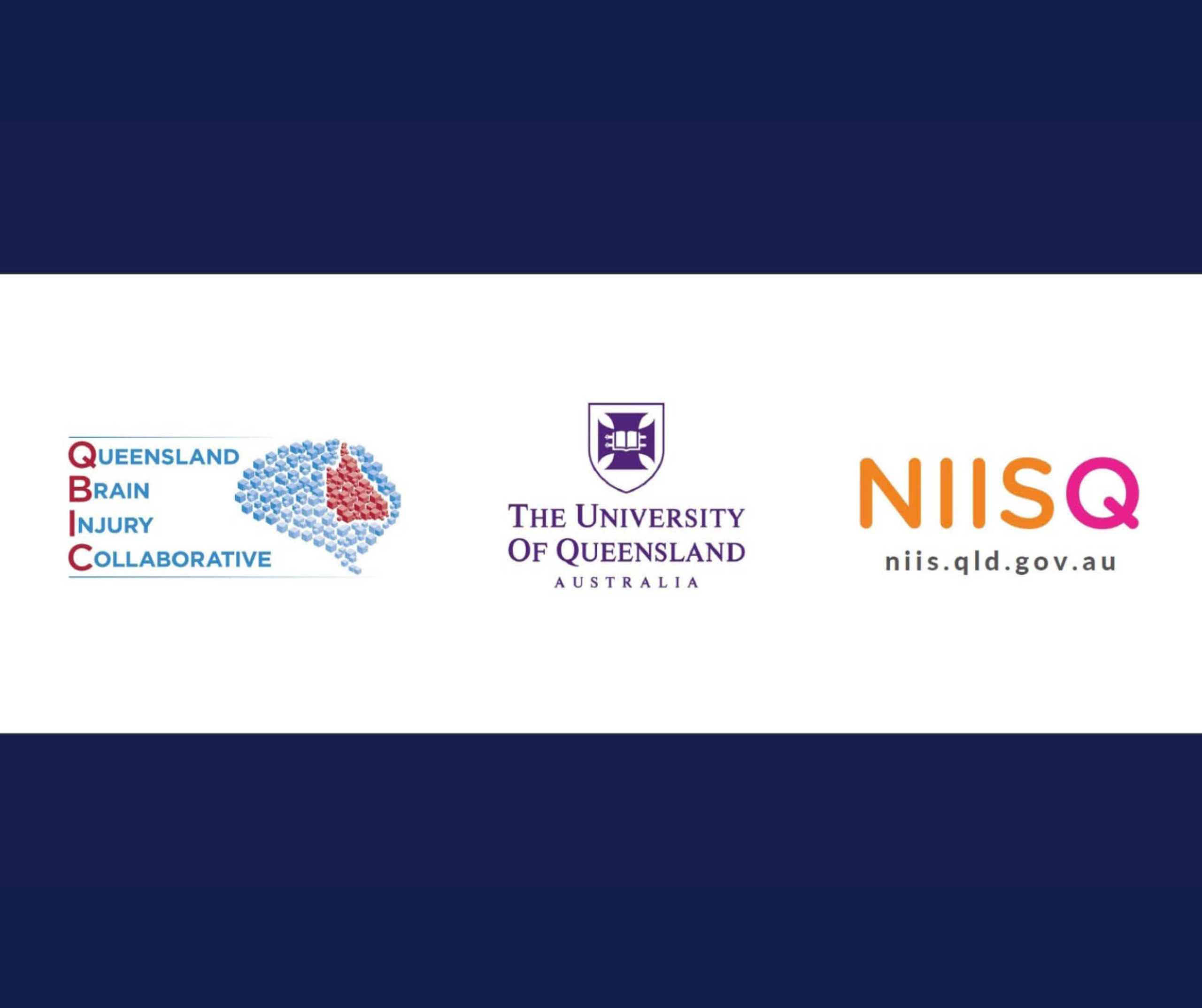 Three logos on white background: Queensland Brain Injury Collaborative, The University of Queensland and NIISQ.