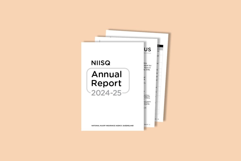 NIISQ annual report pages against an orange background.
