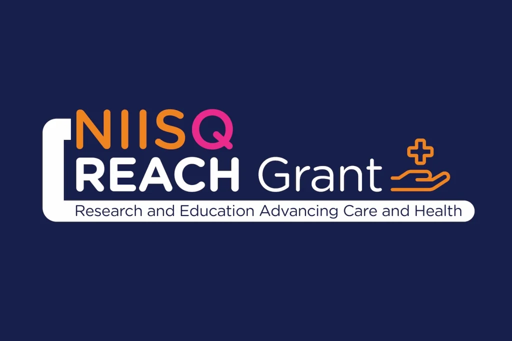 Text that reads NIISQ REACH Grants on navy background